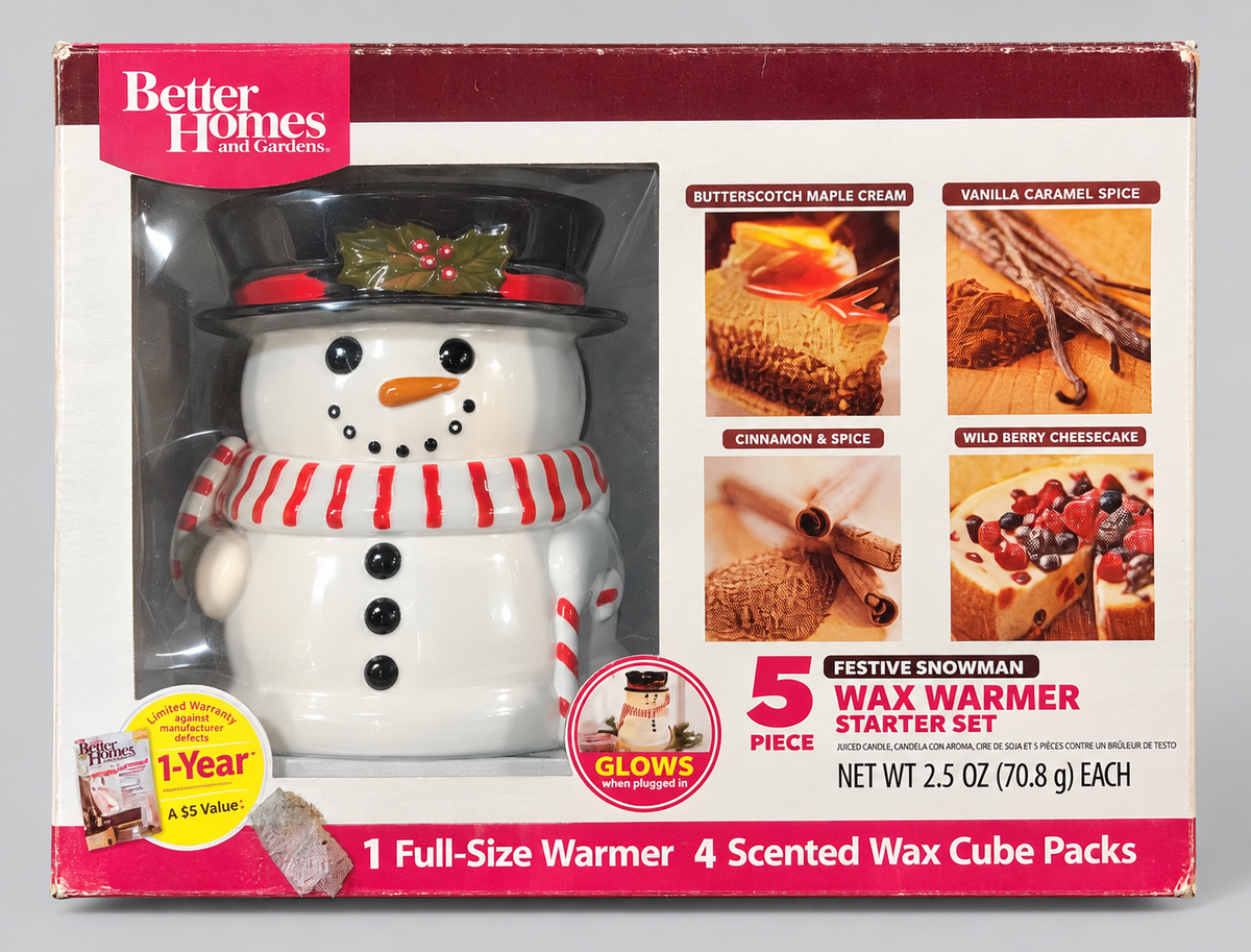 Better Homes and Gardens Festive Snowman 5-piece wax warmer starter set in original box